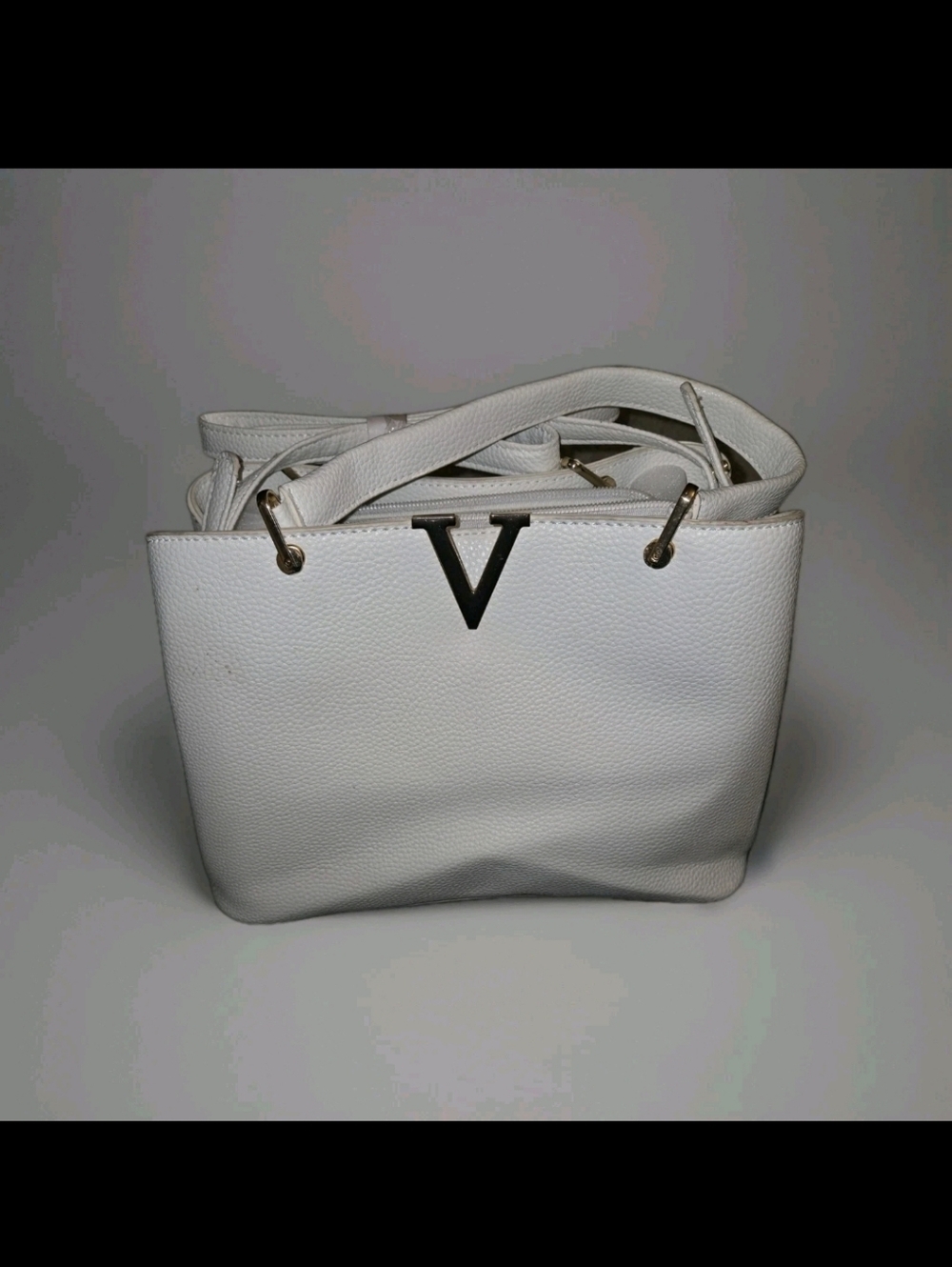 NWT Crossi White With Handle And Crossbody V Tote Handbag Faux Pebble Leather.